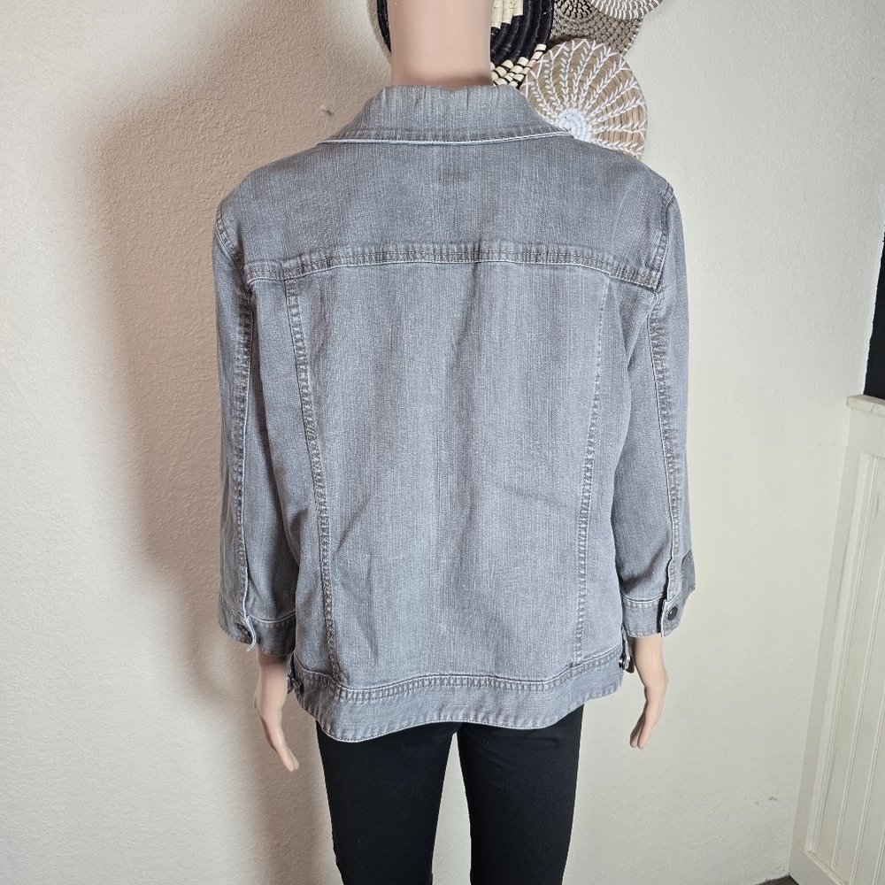 J Jill Denim Jacket Women's Xl Cotton Stretch Gray Button 3/4 Sleeve - Picture 7 of 11